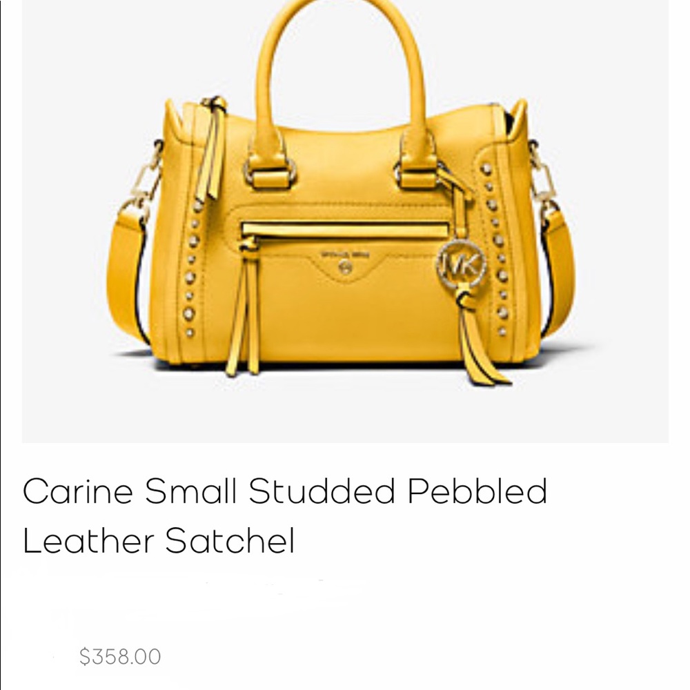Michael Kors Carine Small Studded Pebbled Leather Satchel, Sunflower, BNWTA